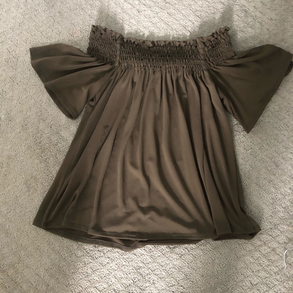 Off the shoulder green blouse